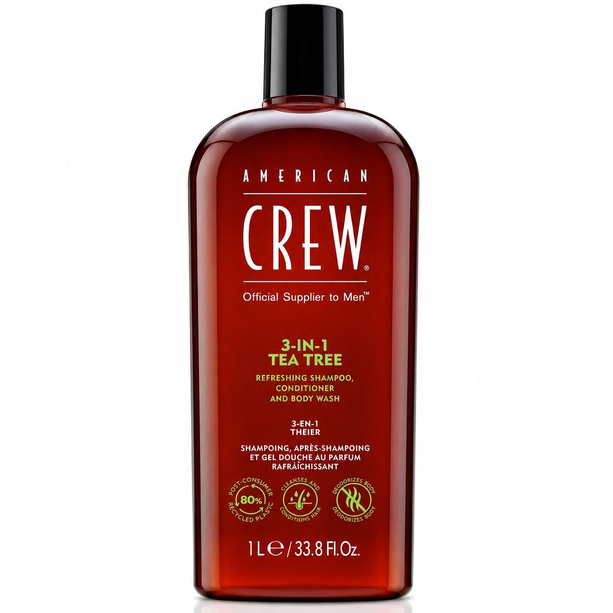 American Crew 3-in-1 tea tree product bottle on a white background