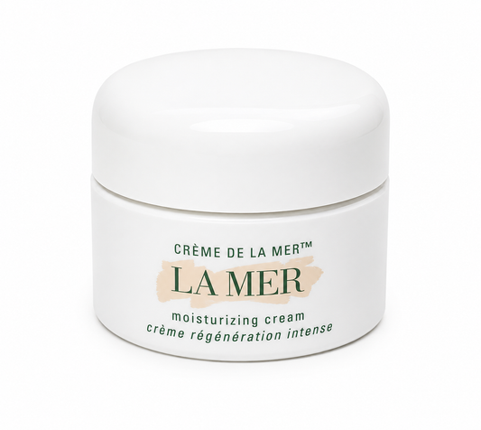 La Mer moisturizing cream jar on a white background