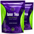 Two purple stand-up pouches of Iaso Tea Original Instant dietary supplement, shown on a plain white background with one pouch in front and a second pouch partially visible behind it.