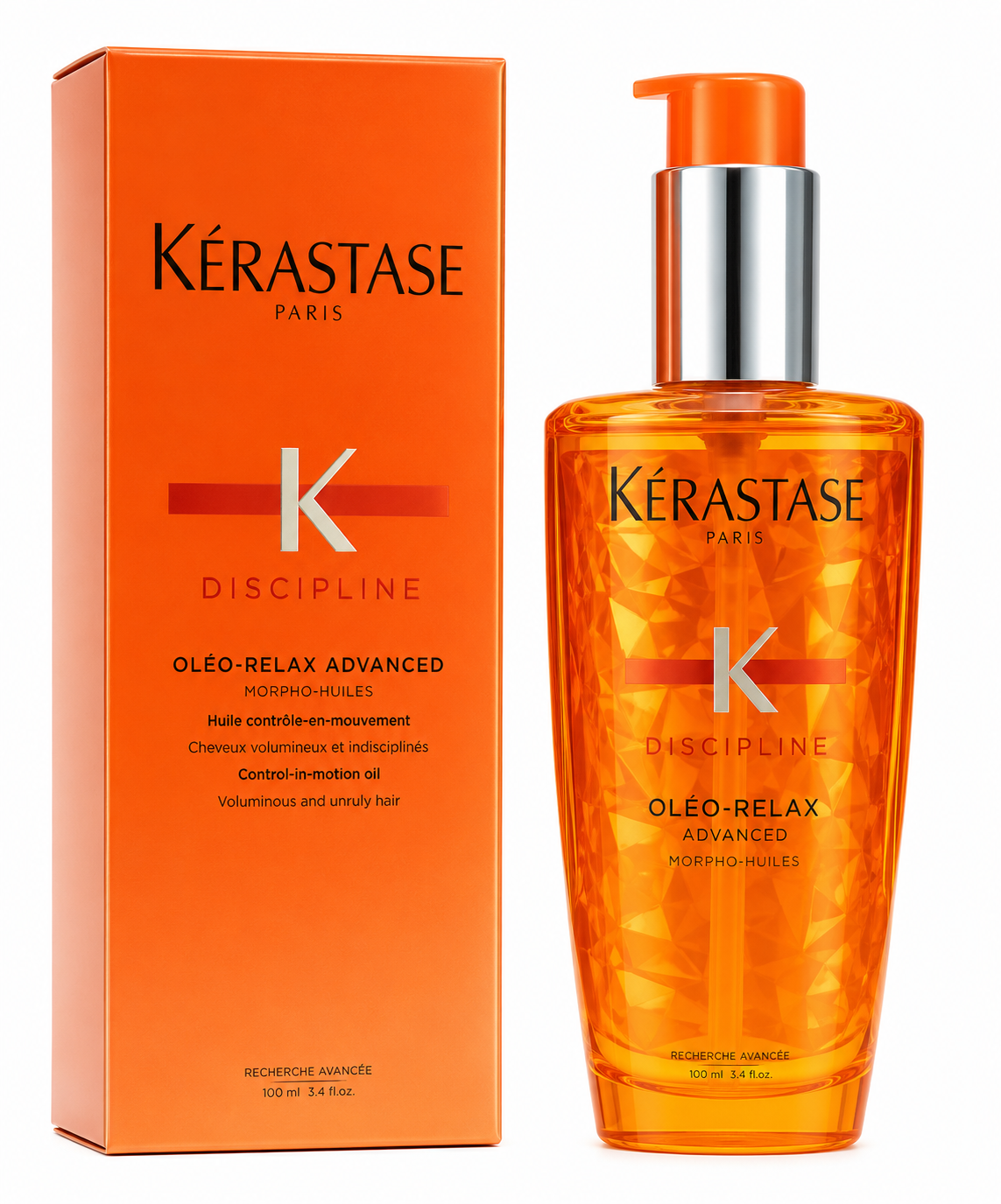Kérastase Discipline Oleo-Relax Advanced hair care product and packaging on a white background