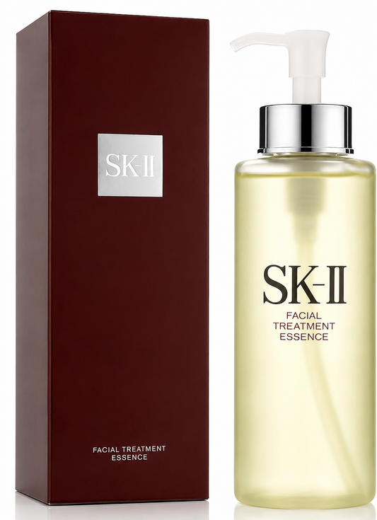 SK-II facial treatment essence bottle and packaging on a white background