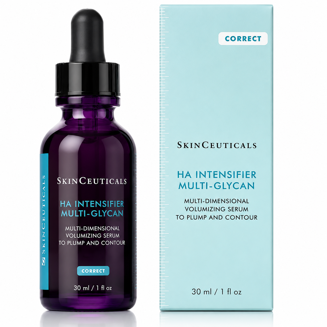 SkinCeuticals HA Intensifier Multi-Glycan serum bottle and packaging on a white background