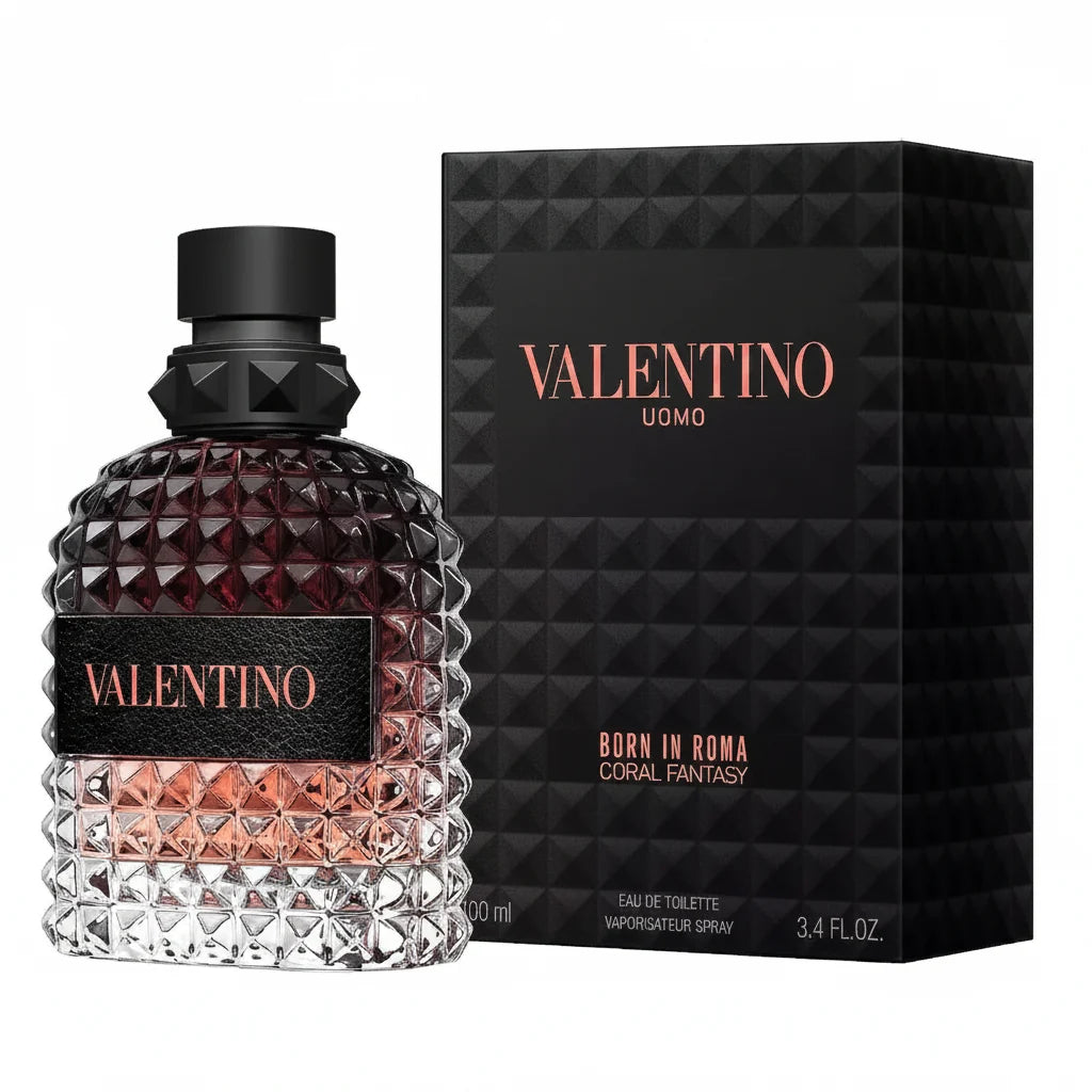 Valentino perfume bottle and packaging on a white background